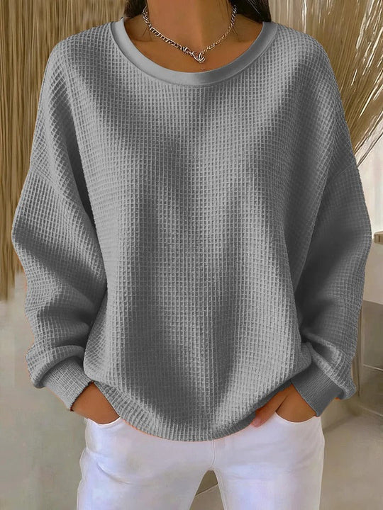 Damen Oversize Waffelstrick-Sweatshirt mit Rundhalsausschnitt Nord Taschen