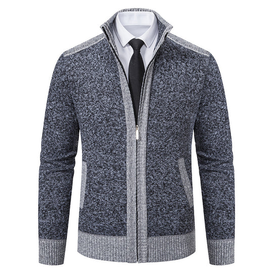 Herren strukturierter Strickcardigan mit Stehkragen und durchgehendem Reißverschluss Nord Taschen