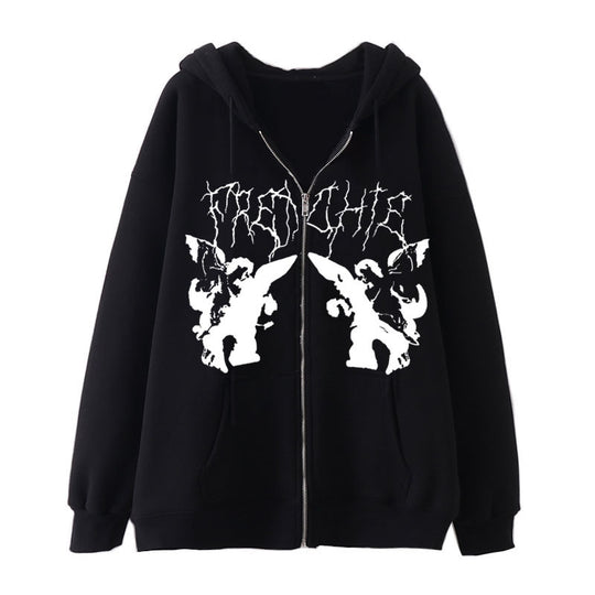 Damen nan Kapuzenjacke mit durchgehendem Reißverschluss und Rippenherz-Print Nord Taschen