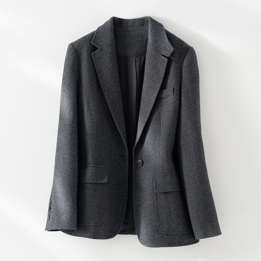 Damen Halbgefütterter Ein-Knopf-Wollmix-Blazer mit abgerundetem Saum Nord Taschen