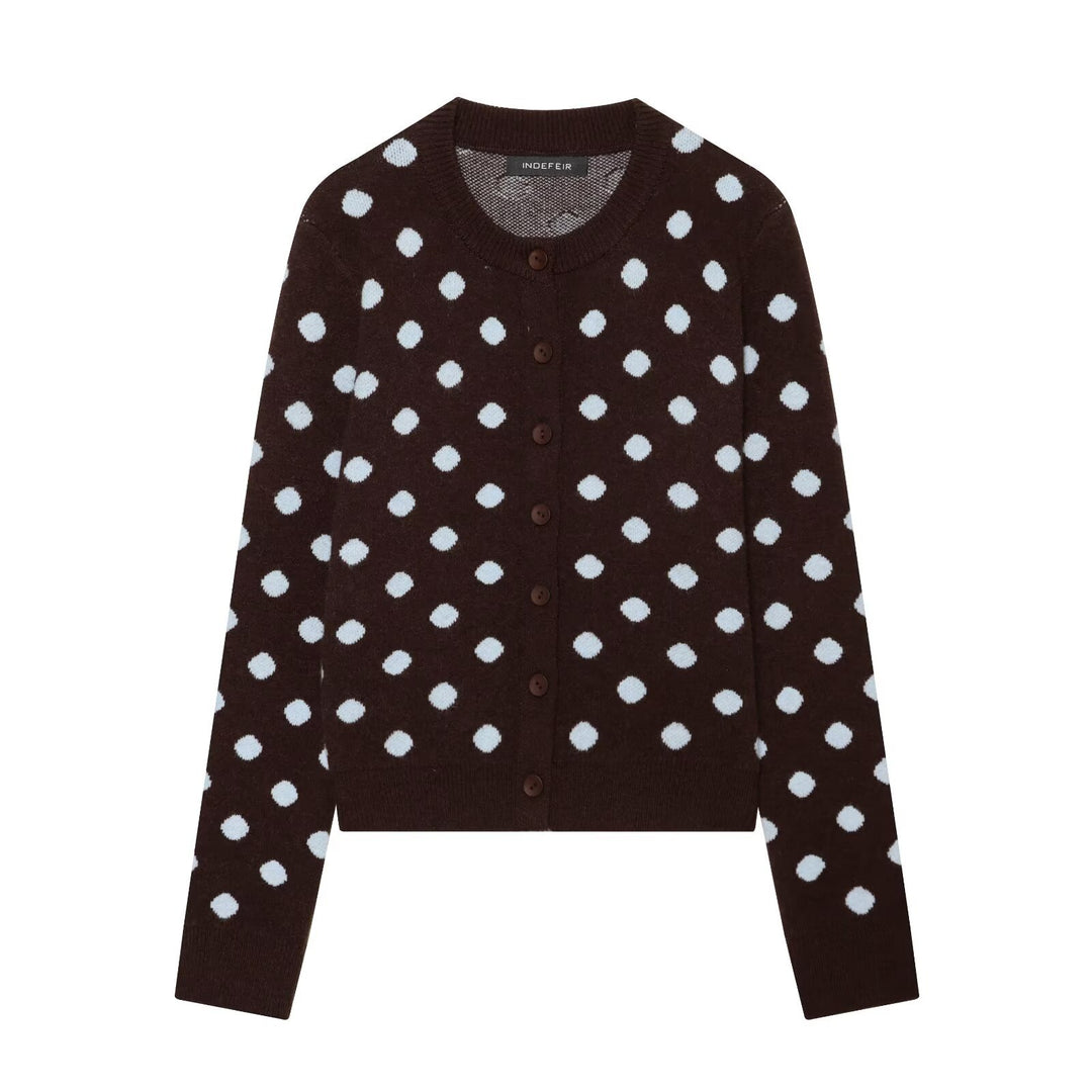 Damen Gepunktete Kurzstrickjacke mit Rundhalsausschnitt und Knopfleiste Nord Taschen