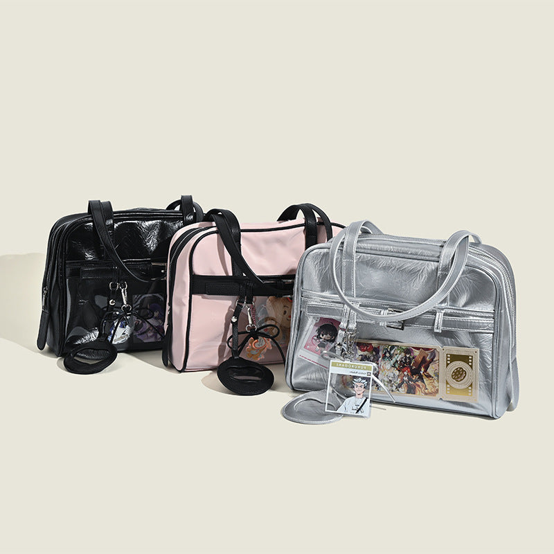Damen modische Schultertasche mit schimmerndem Metallic-Finish und kreativen Applikationen Nord Taschen