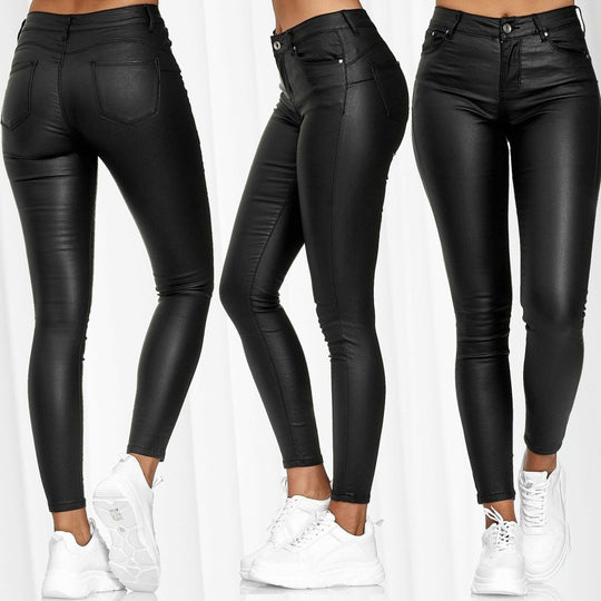 Damen Beschichtete High-Waist Skinny-Jeansoptik Hose Nord Taschen