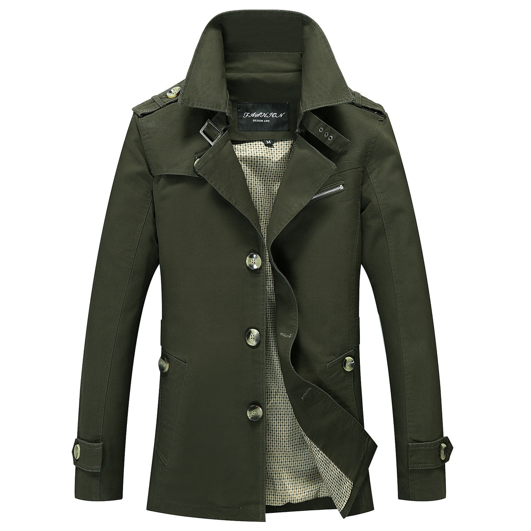 Herren mittellanger Canvas-Fieldparka mit Stehkragen Schulterepauletten und Utility-Taschen Nord Taschen