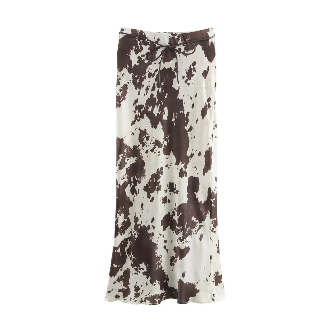 Damen 70+ weite seidige Hemdbluse mit Cow‑Print und verdeckter Knopfleiste Nord Taschen