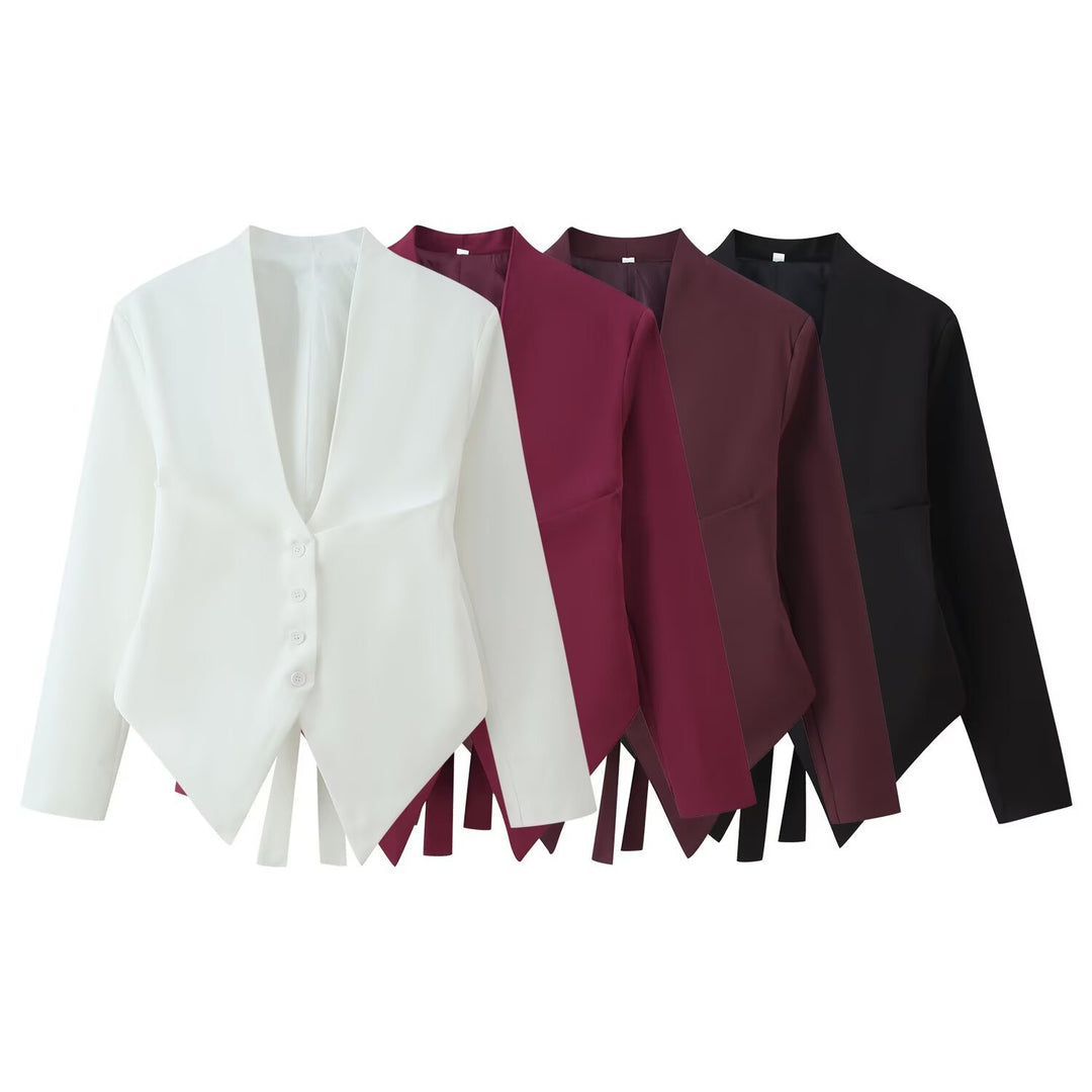 Damen Taillierte Blazerjacke mit Schalkragen, asymmetrischem Zipfelsaum und Knopfverschluss Nord Taschen