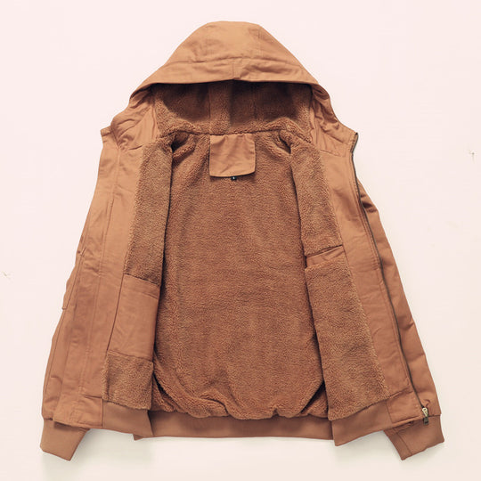 Herren gefütterte Kapuzen-Canvasjacke mit Sherpa-Fleece-Innenfutter Nord Taschen