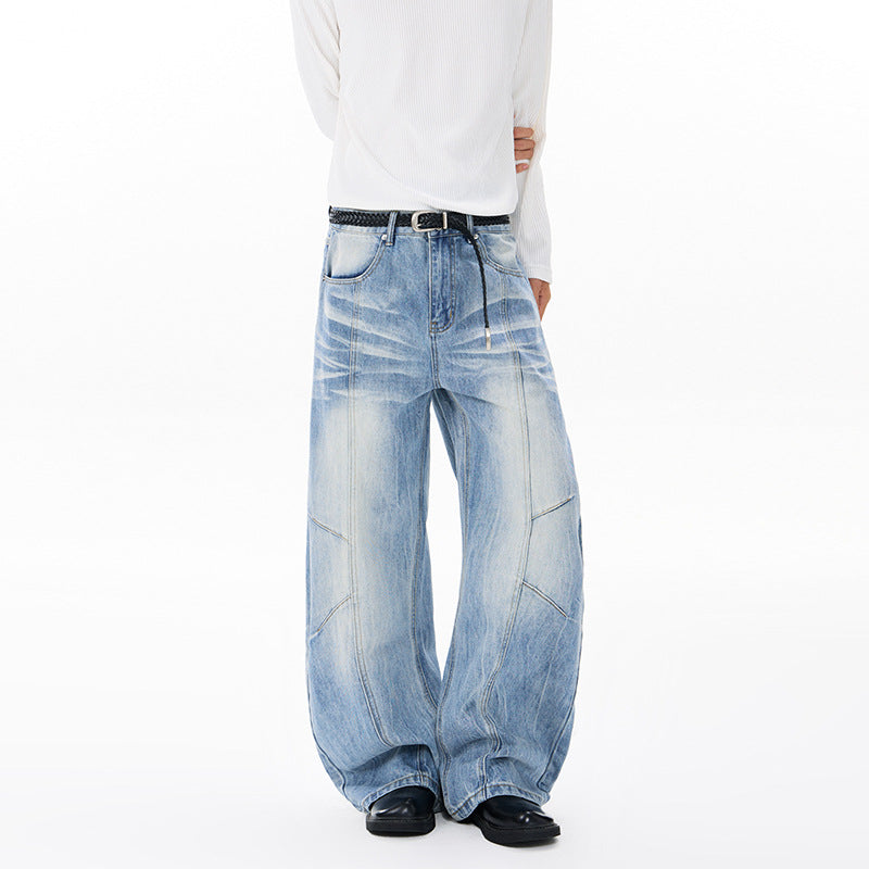 Unisex Extravagante weite Denim-Palazzohose mit tiefem Schritt und markanten Paneilnähten Nord Taschen