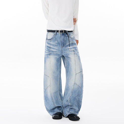 Unisex Extravagante weite Denim-Palazzohose mit tiefem Schritt und markanten Paneilnähten Nord Taschen