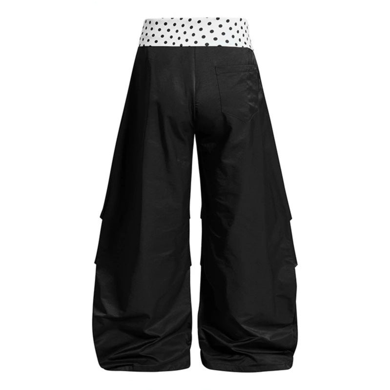 Damen Weite Palazzo-Loungehose mit Umschlagbund, Raffung am Bein und Applikations-Details Nord Taschen