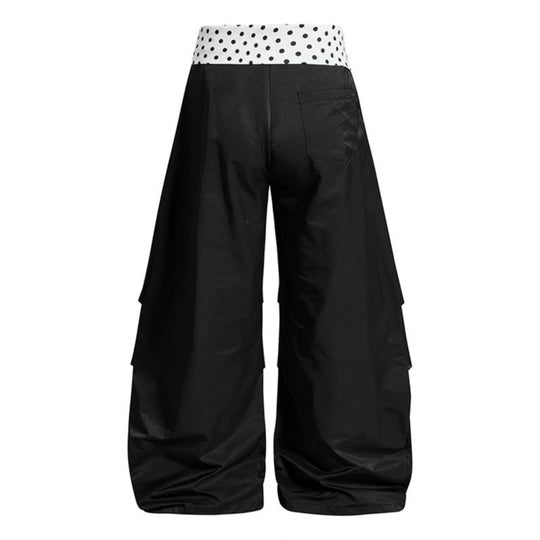 Damen Weite Palazzo-Loungehose mit Umschlagbund, Raffung am Bein und Applikations-Details Nord Taschen