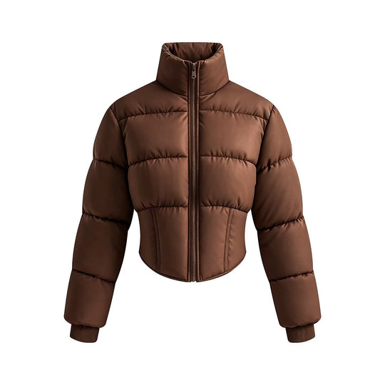 Damen kurze gesteppte Steppjacke mit taillierter Korsettschnitt‑Silhouette und hohem Stehkragen Nord Taschen