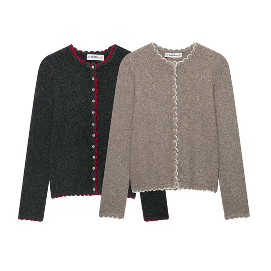 Damen Feinstrick-Cardigan mit Muschelkante und Perlmuttknöpfen Nord Taschen