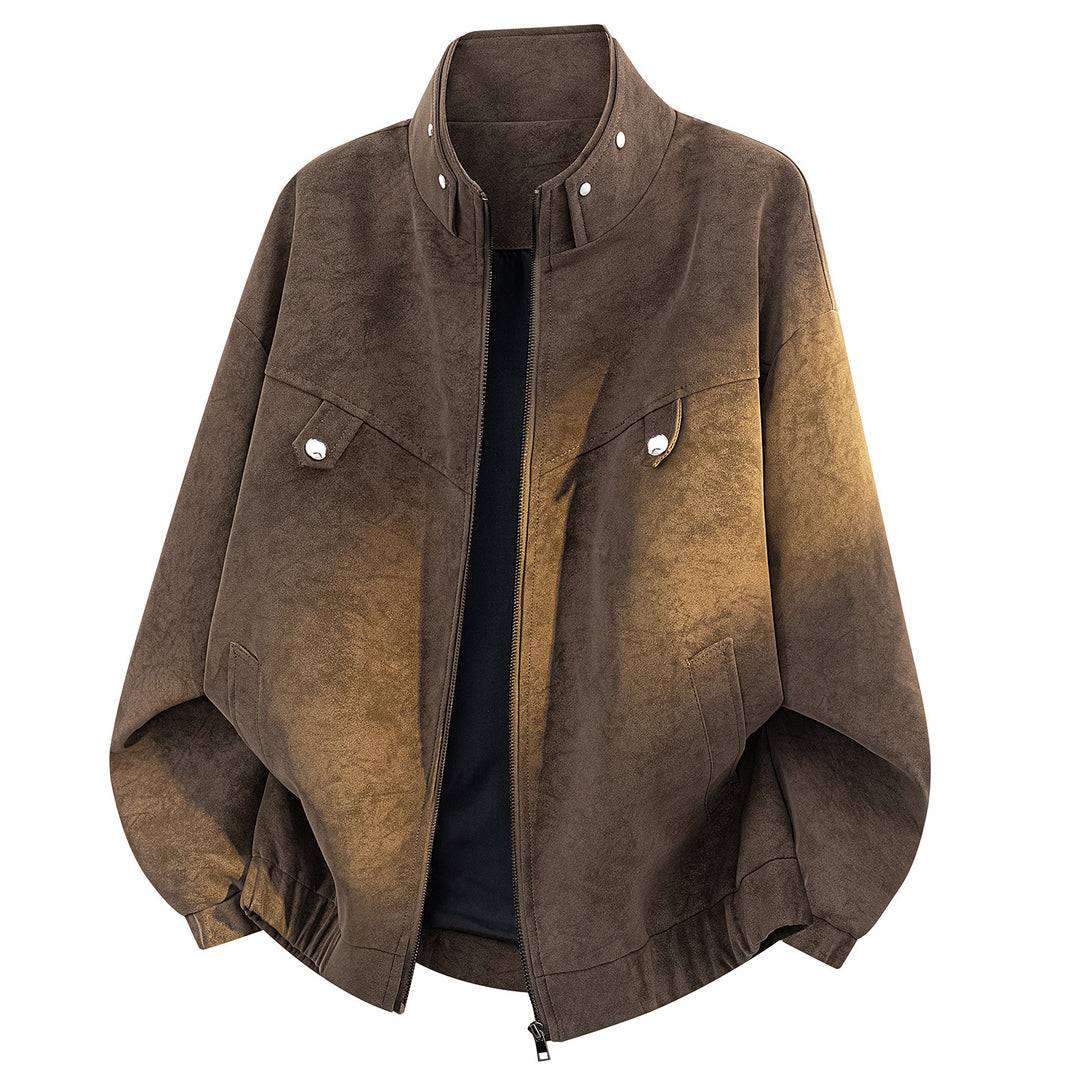 Herren Oversize Velours-Optik Bomberjacke mit hohem Stehkragen, asymmetrischer Brustpasse & elastischem Saum Nord Taschen