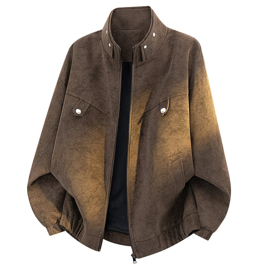 Herren Oversize Velours-Optik Bomberjacke mit hohem Stehkragen, asymmetrischer Brustpasse & elastischem Saum Nord Taschen