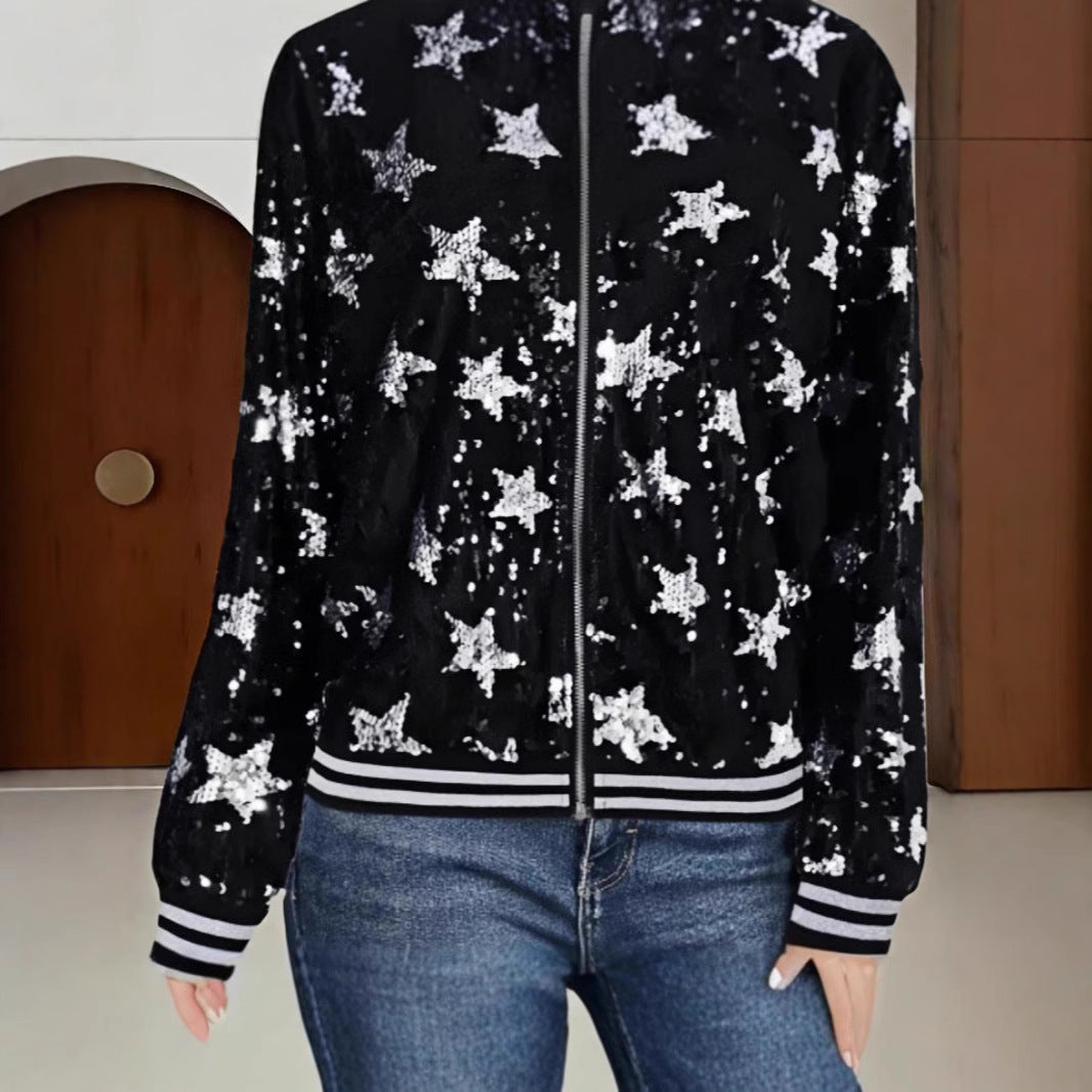 Damen Glitzernde Bomberjacke mit Sternen-Motiv Nord Taschen