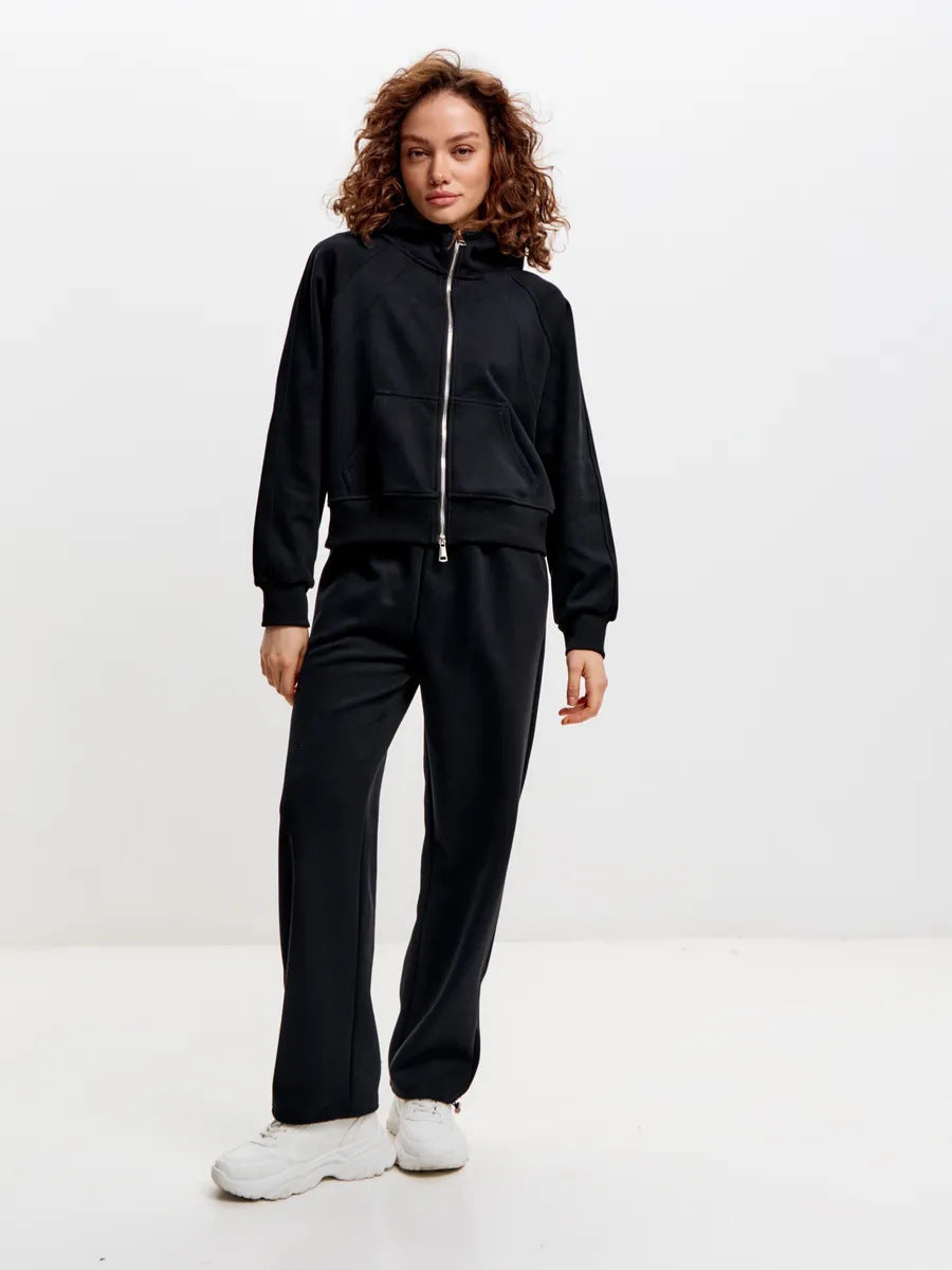 Damen entspanntes Fleece-Zweiteiler Set mit Raglan-Kapuzenjacke, durchgehendem Reißverschluss und gerader Relax-Jogginghose Nord Taschen