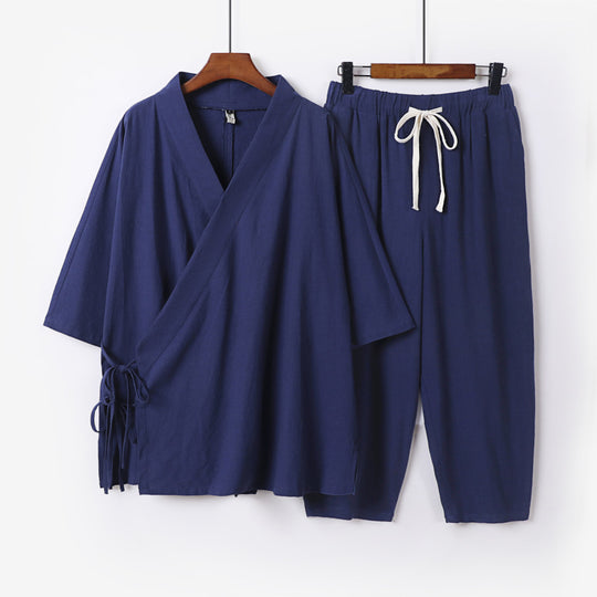 Herren Kimono-Loungewear-Set mit Wickeloberteil, Kordelbundhose und lockerer Passform Nord Taschen