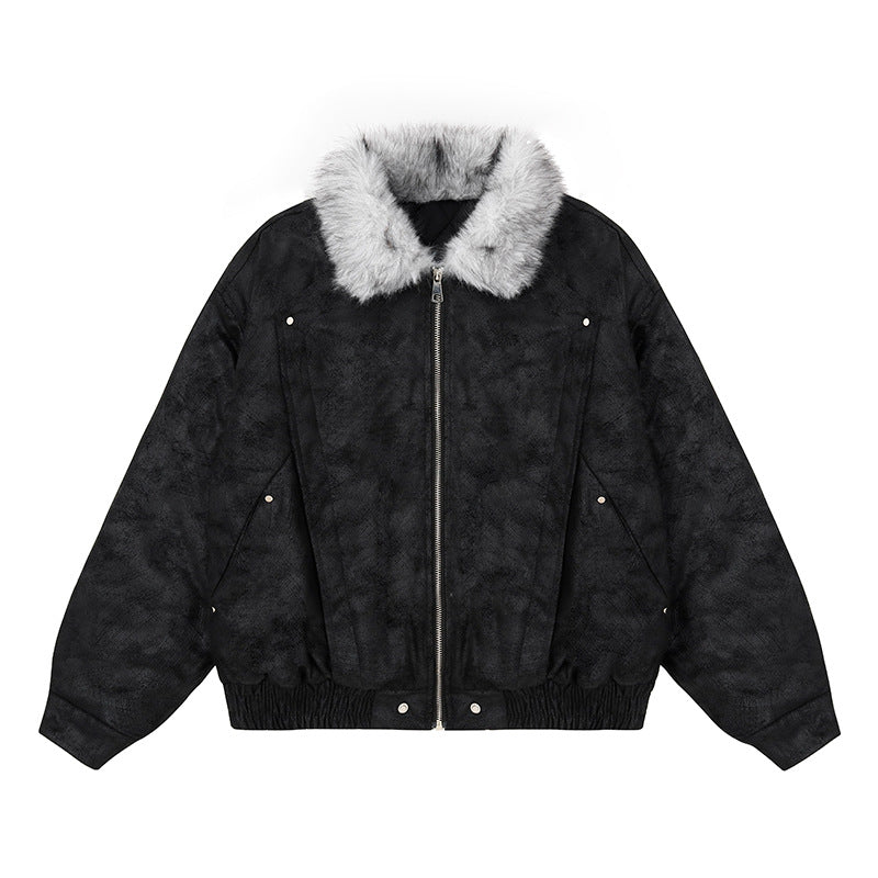 Damen Oversize-Bomberjacke mit Kunstfellkragen und elastischem Saum Nord Taschen