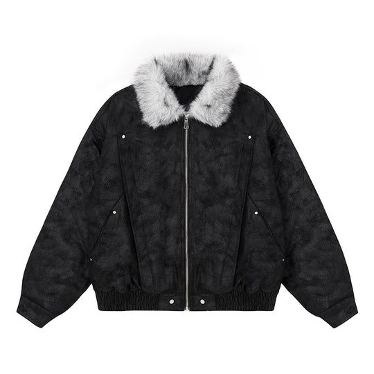 Damen Oversize-Bomberjacke mit Kunstfellkragen und elastischem Saum Nord Taschen