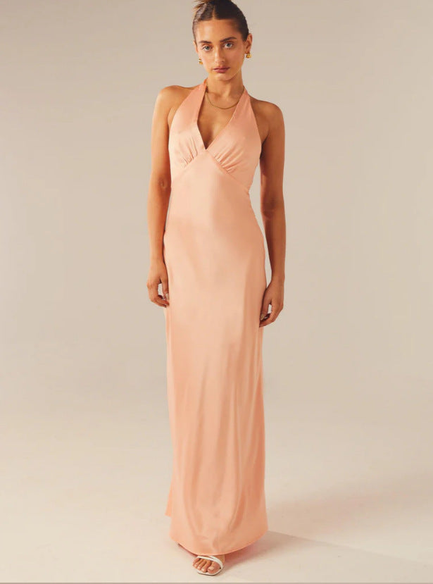 Damen Elegantes ärmelloses Hochzeitskleid mit Taillierungsband und fließendem Stoff