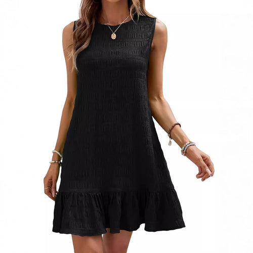 Damen lässiges Kleid mit Rüschensaum und strukturiertem Stoff