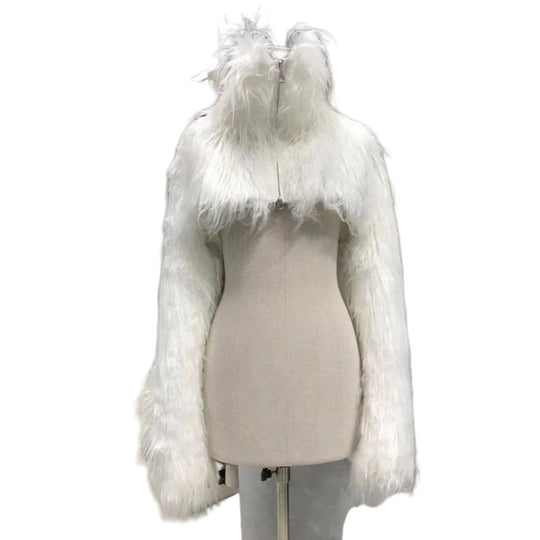 Damen Kurzes langfaseriges Kunstpelz‑Bolero mit extralangen Ärmeln und hohem Stehkragen Nord Taschen
