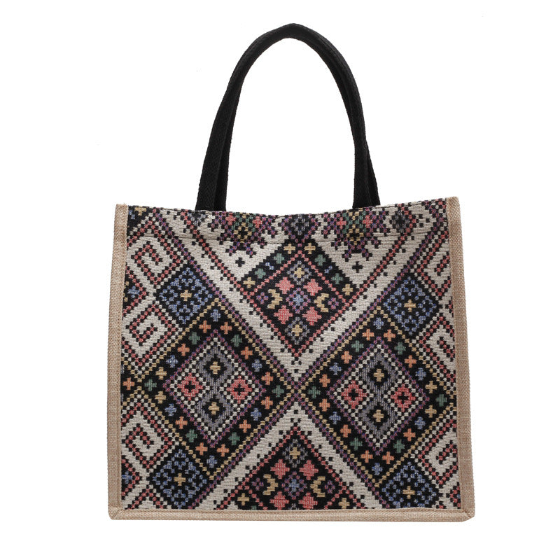 Damen Jute-Tragetasche mit farbenfrohem, geometrischem Muster Nord Taschen