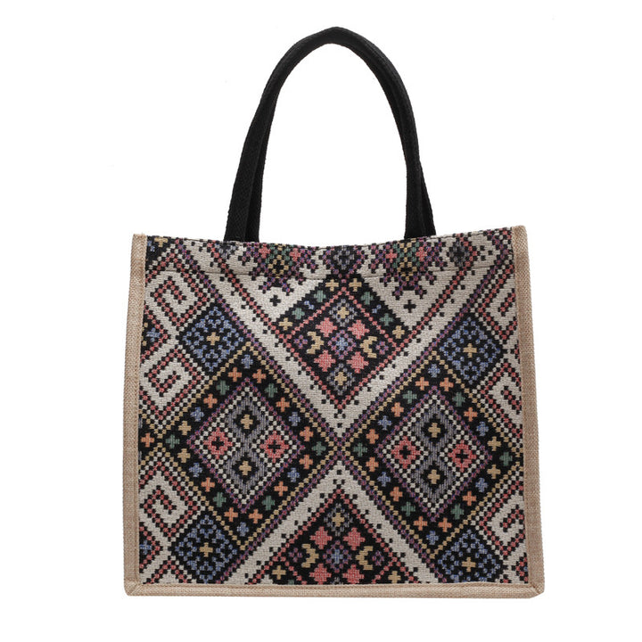 Damen Jute-Tragetasche mit farbenfrohem, geometrischem Muster Nord Taschen