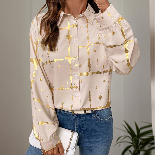 Damen Hemdblusenbluse mit metallic Print und relaxed Fit Nord Taschen
