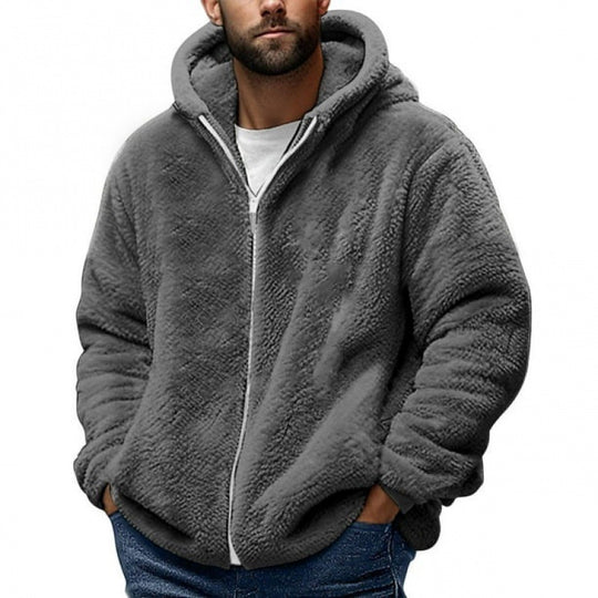 Herren Kuschelige Teddy-Fleece-Kapuzenjacke mit Reißverschluss und Oversize-Passform Nord Taschen