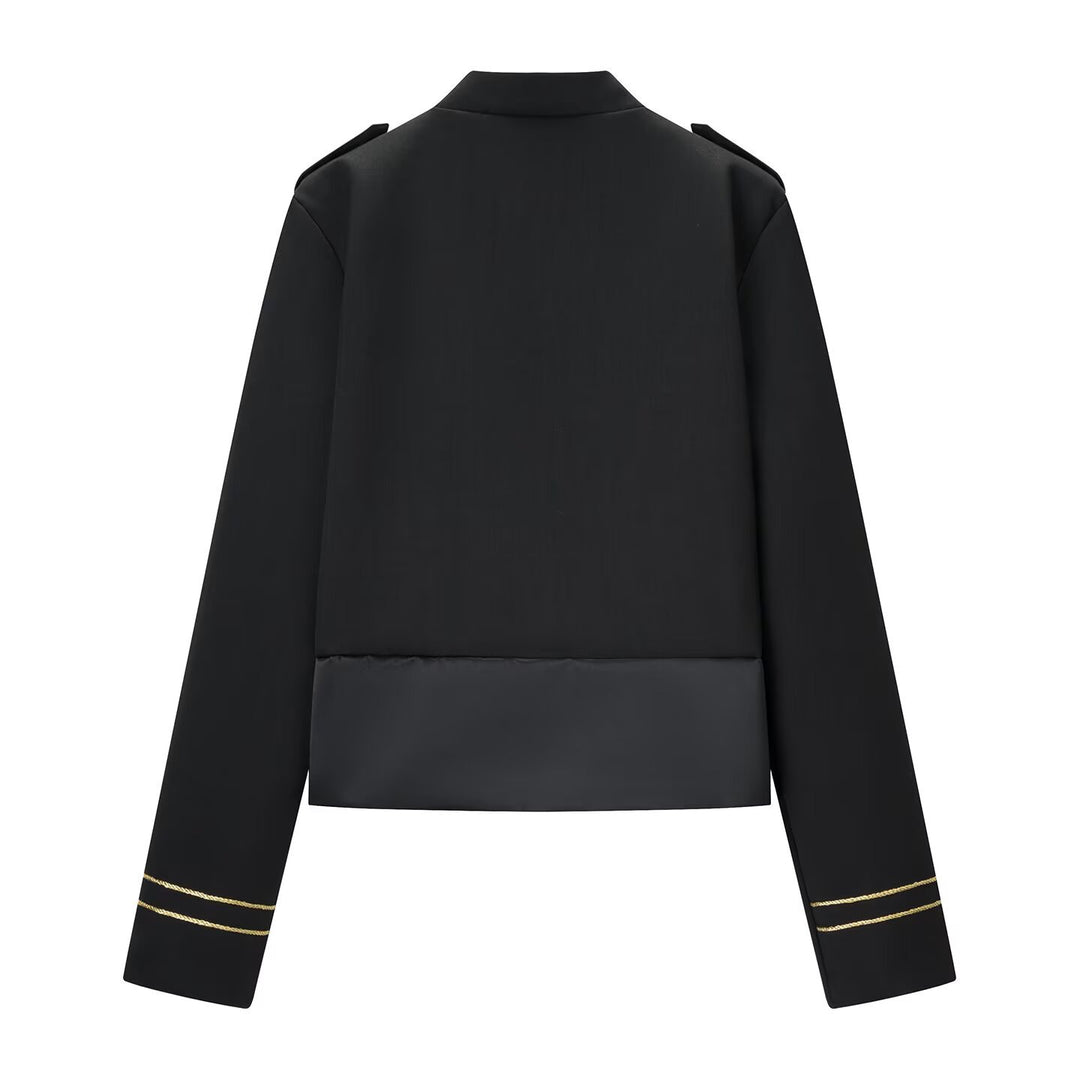 Damen Militärisch inspirierte Kurzjacke mit Goldkordel‑Applikation und Stehkragen Nord Taschen