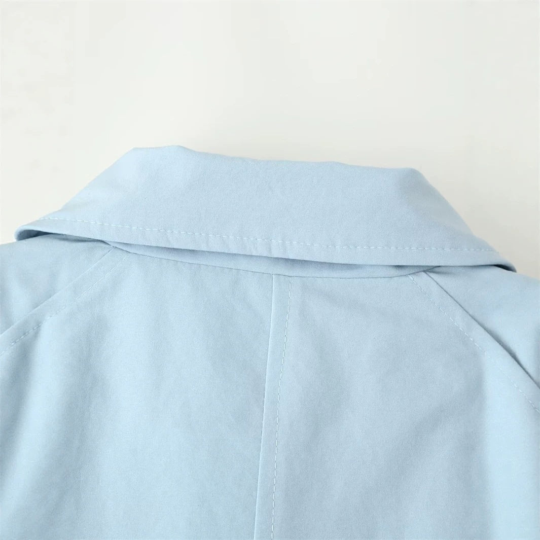 Damen langer taillierter Trenchcoat mit Bindegürtel und Hemdkragen Nord Taschen