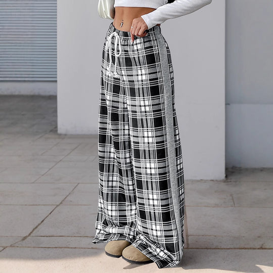 Damen Lässige Karierte Palazzo-Hose Nord Taschen
