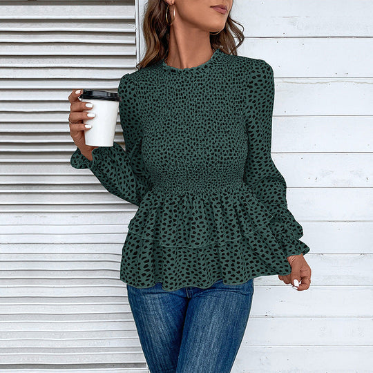 Damen Gesmokte Volant-Bluse mit Rüschen-Taille und langen Ärmeln Nord Taschen