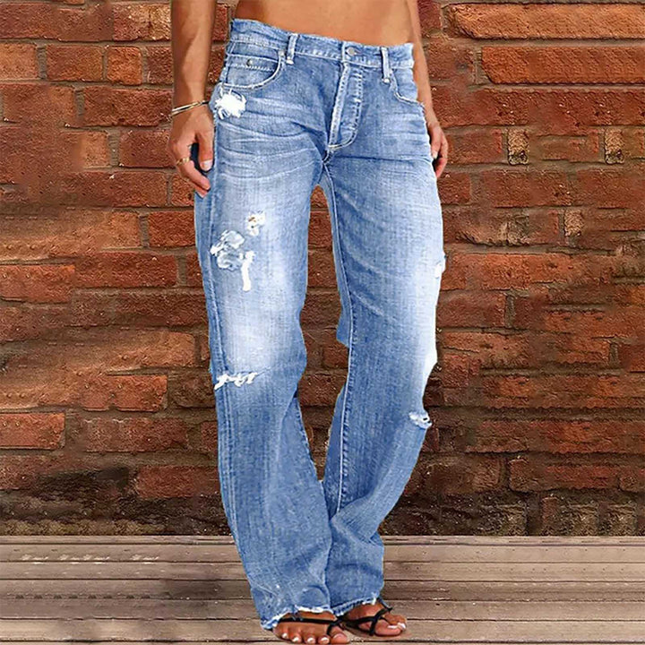 Damen weite zerrissene Jeans mit hoher Taille Relaxed Fit und ausgefranstem Saum Nord Taschen