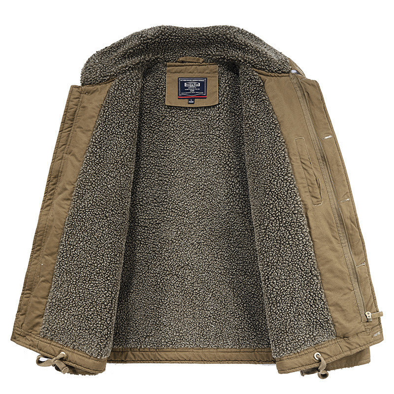 Herren Canvas-Workerjacke mit Sherpa-Futter, Stehkragen und Diagonal-Taschen Nord Taschen
