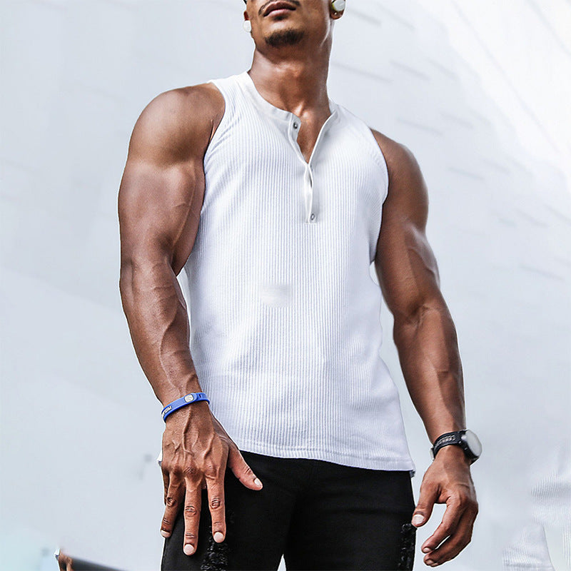 Herren Ärmelloses Sport-Tanktop mit Knopfleiste und atmungsaktivem GewNord Taschene