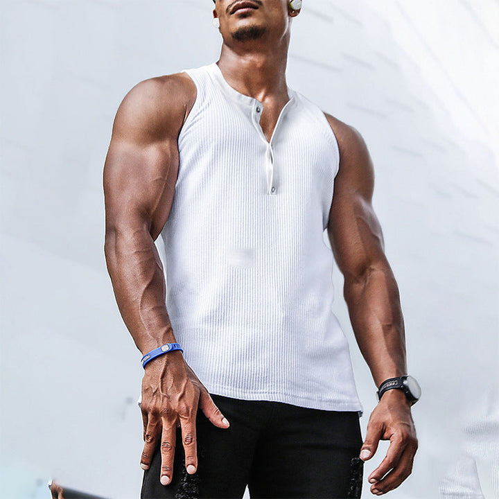Herren Ärmelloses Sport-Tanktop mit Knopfleiste und atmungsaktivem GewNord Taschene