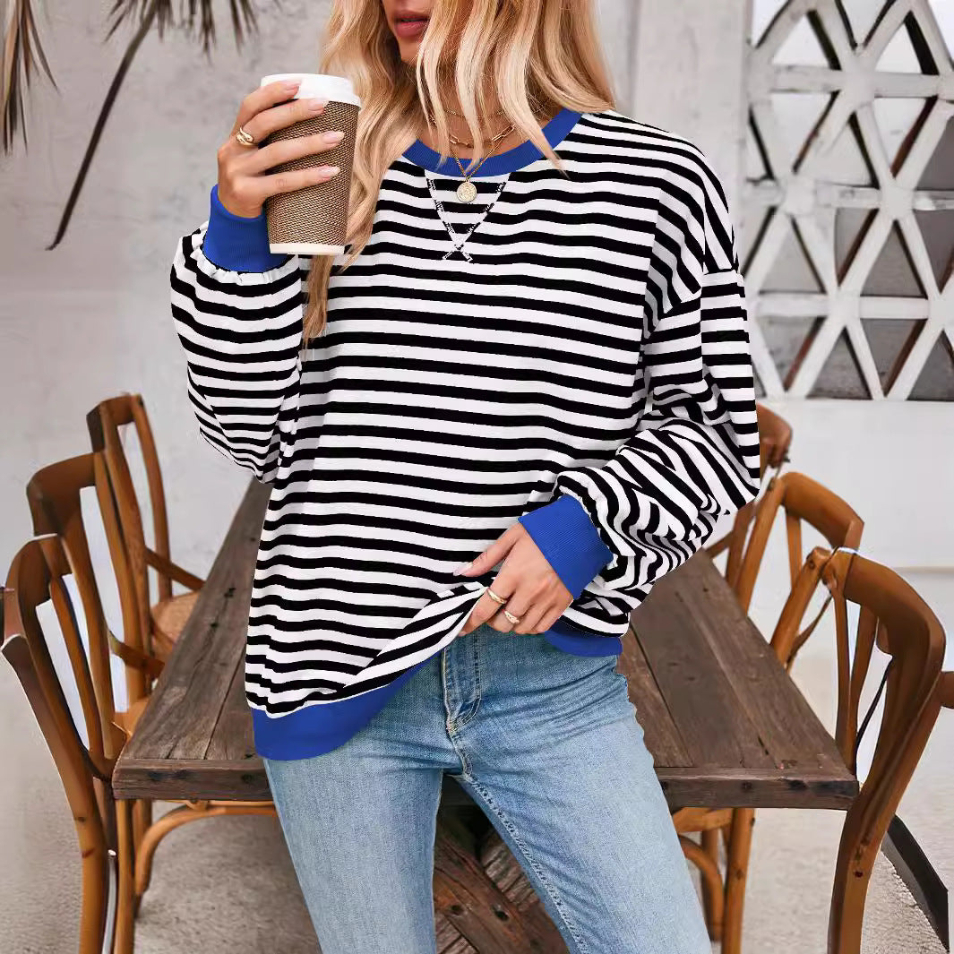 Damen Lässiger Sweatshirt mit bunten Streifen und weitem Schnitt