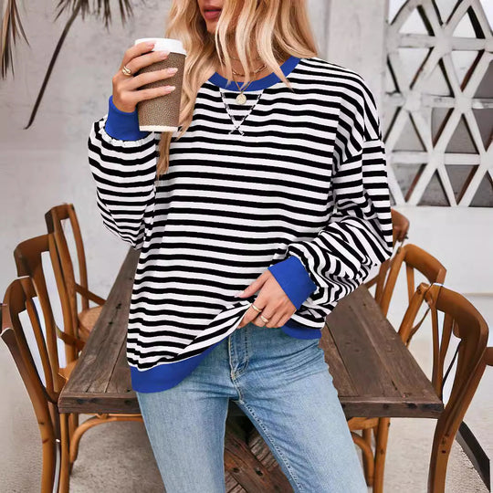 Damen Lässiger Sweatshirt mit bunten Streifen und weitem Schnitt