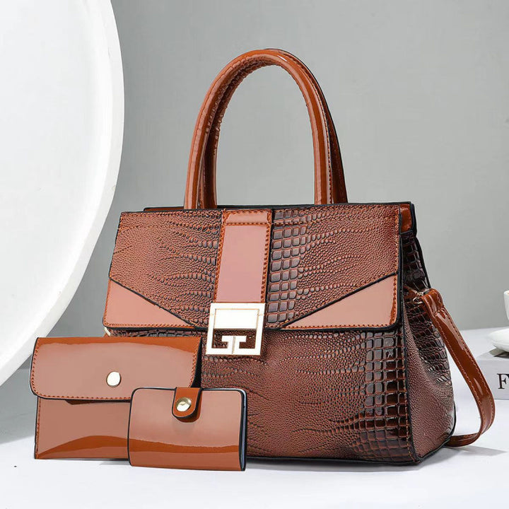 Damen elegante Handtasche mit abnehmbarer Mini-Clutch und raffiniertem Kroko-Look Nord Taschen
