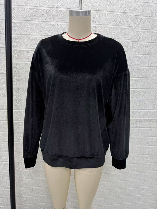 Damen Oversize-Samtpullover mit weitem Schnitt und geripptem Saum Nord Taschen