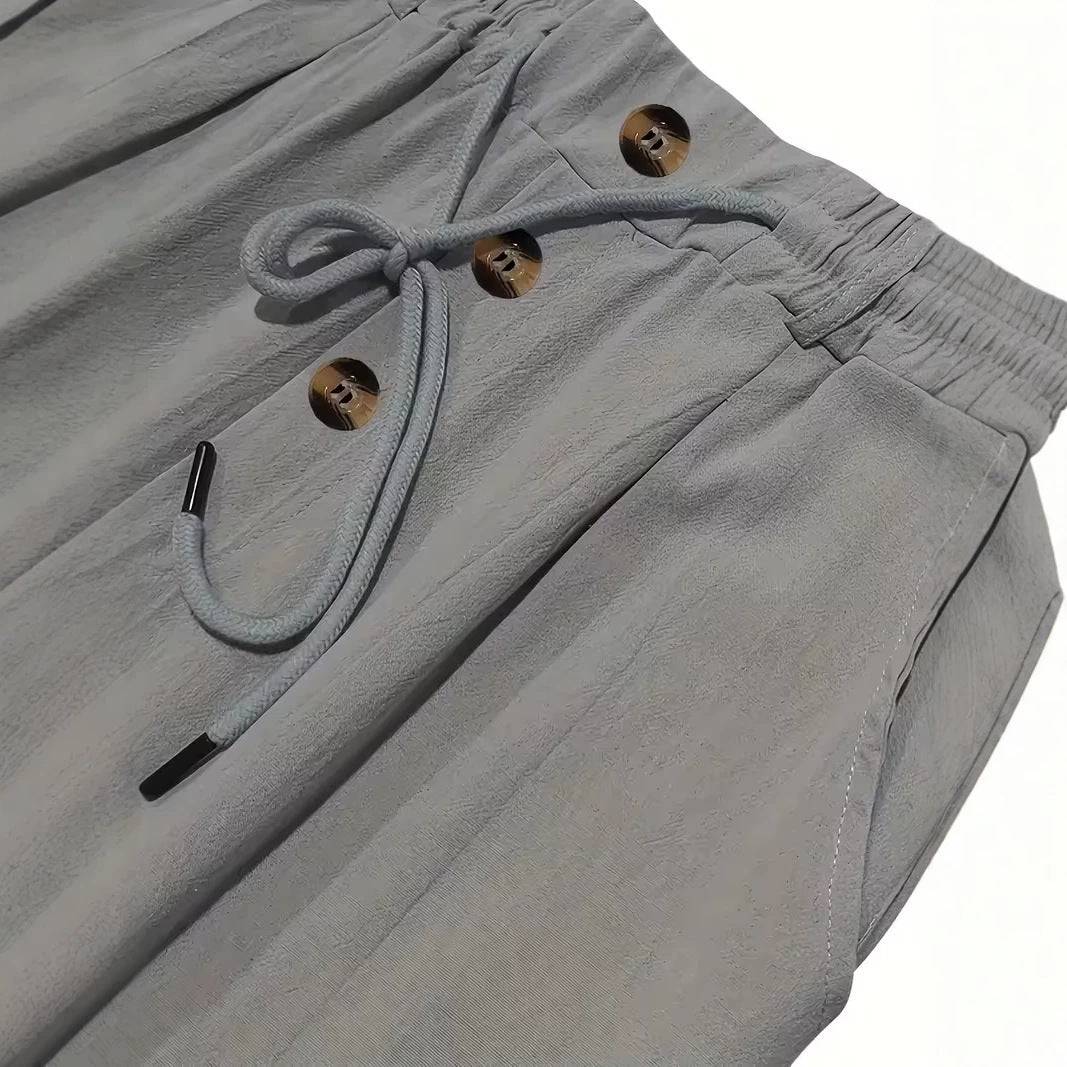 Herren Bequeme Strandhose mit Kordelzug und Holzknöpfen Nord Taschen