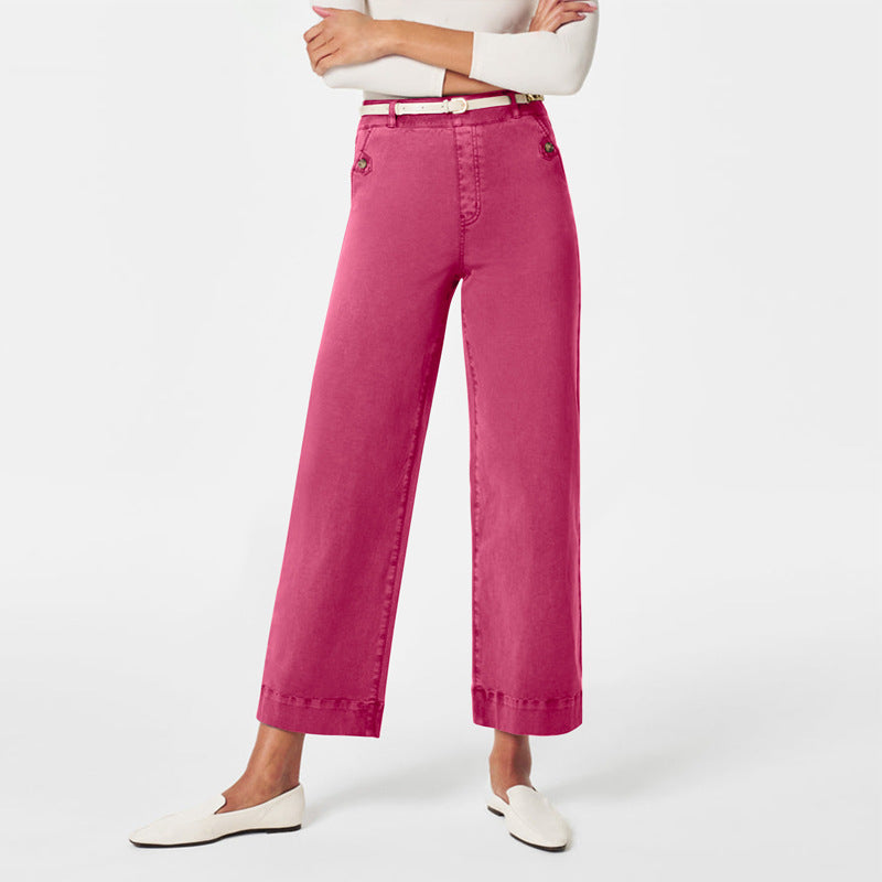 Damen Weite High-Waist Hose mit modischen Knopfdetails