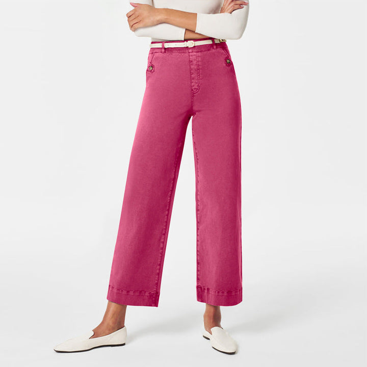 Damen Weite High-Waist Hose mit modischen Knopfdetails