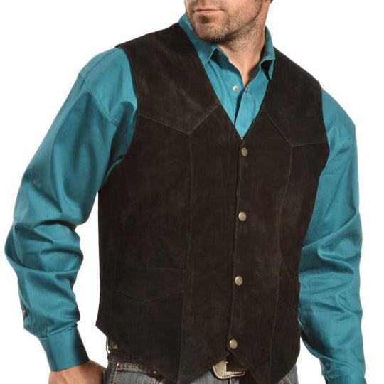 Herren Wildlederweste mit seitlichen Taschen und Druckknopfverschluss