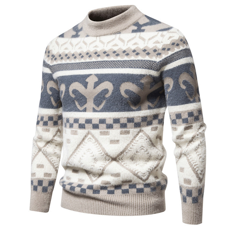 Herren Feinstrick-Mockneck-Pullover mit Jacquardmuster und gerippten Bündchen Nord Taschen