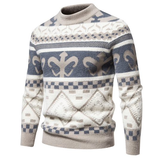 Herren Feinstrick-Mockneck-Pullover mit Jacquardmuster und gerippten Bündchen Nord Taschen