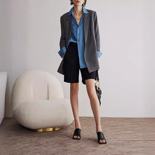 Damen Oversize-Longblazer mit Ein-Knopf‑Verschluss, gerader Silhouette und Leistentaschen Nord Taschen